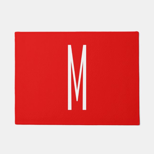 Initial Letter Monogram Modern Style Red White Doormat (Front)