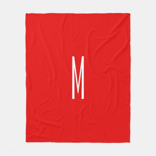 Initial Letter Monogram Modern Style Red White Fleece Blanket