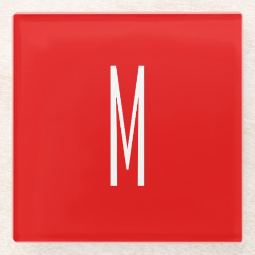 Initial Letter Monogram Modern Style Red White Glass Coaster