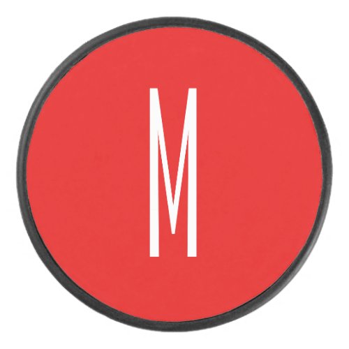 Initial Letter Monogram Modern Style Red White Hockey Puck