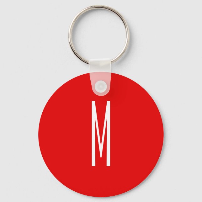 Initial Letter Monogram Modern Style Red White Keychain (Front)