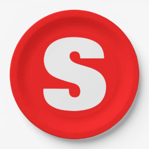 Initial Letter Monogram Modern Style Red White Paper Plates