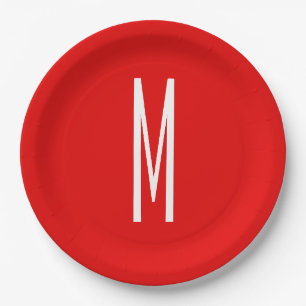 Initial Letter Monogram Modern Style Red White Paper Plates