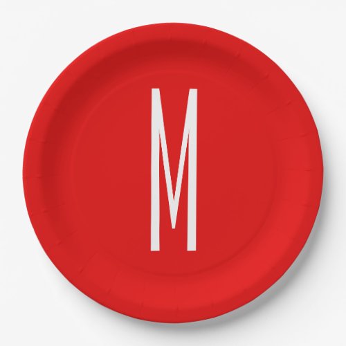 Initial Letter Monogram Modern Style Red White Paper Plates