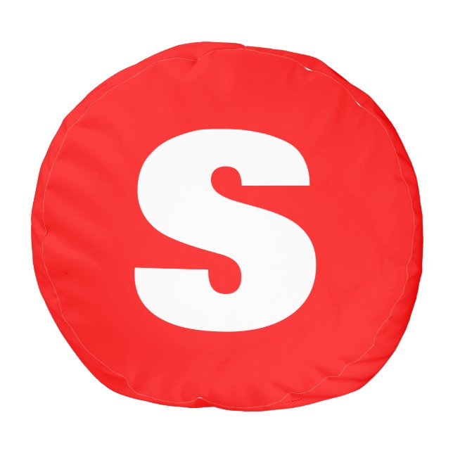 Initial Letter Monogram Modern Style Red White Pouf (Bottom)