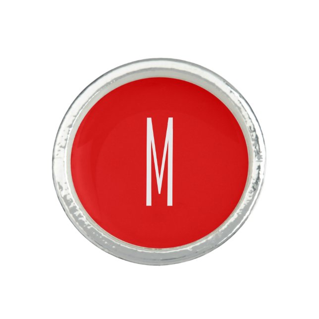 Initial Letter Monogram Modern Style Red White Ring (Front)