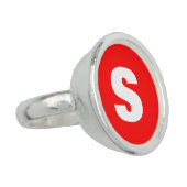 Initial Letter Monogram Modern Style Red White Ring (Side)