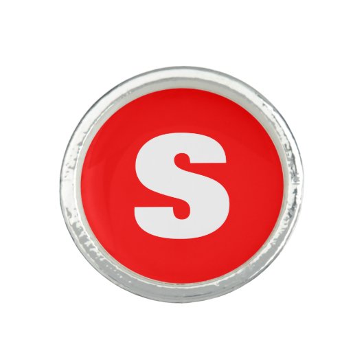 Initial Letter Monogram Modern Style Red White Ring (Front)