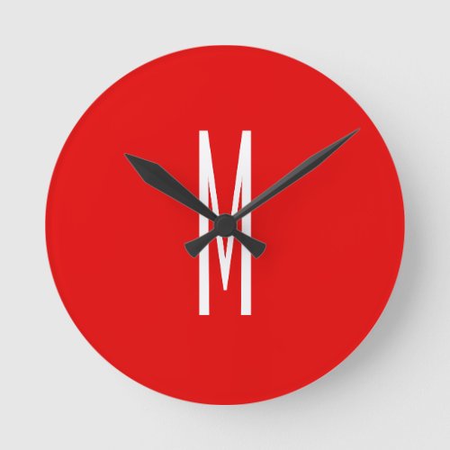 Initial Letter Monogram Modern Style Red White Round Clock