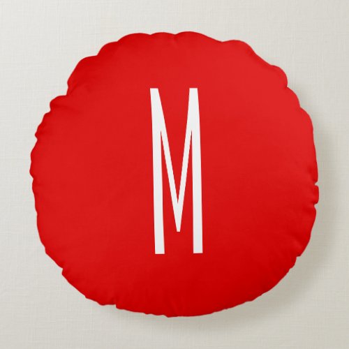 Initial Letter Monogram Modern Style Red White Round Pillow