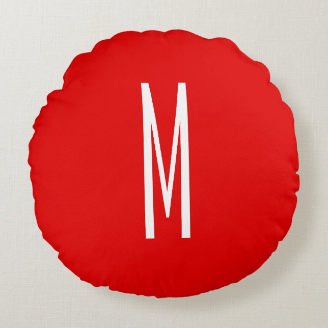 Initial Letter Monogram Modern Style Red White Round Pillow (Front)