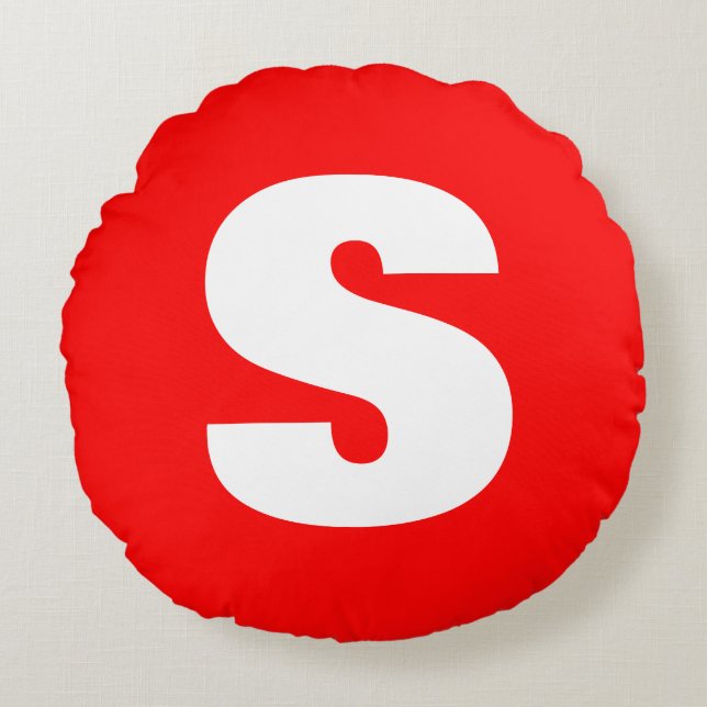 Initial Letter Monogram Modern Style Red White Round Pillow (Front)