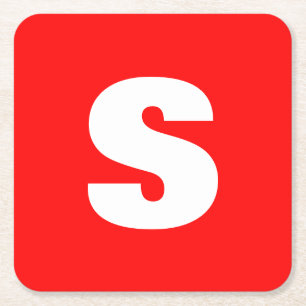 Initial Letter Monogram Modern Style Red White Square Paper Coaster