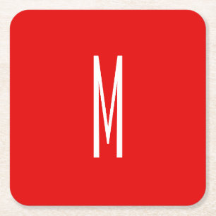Initial Letter Monogram Modern Style Red White Square Paper Coaster