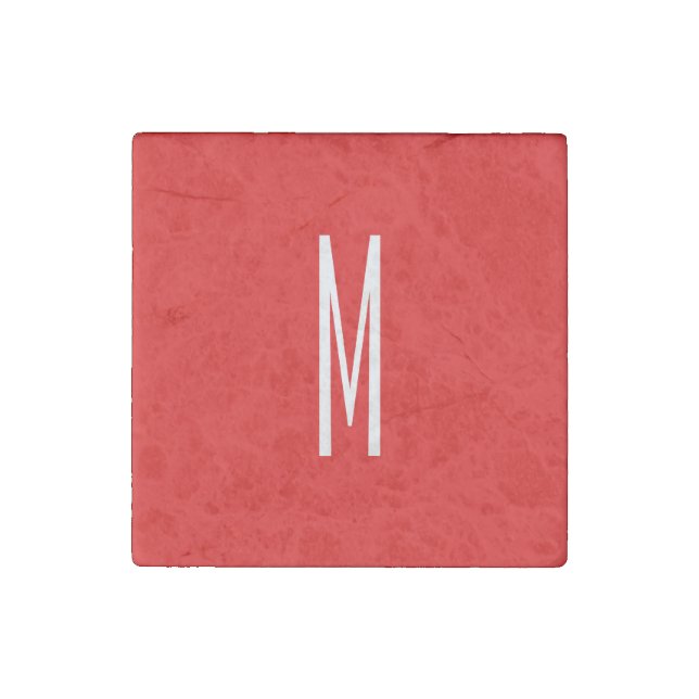 Initial Letter Monogram Modern Style Red White Stone Magnet (Front)
