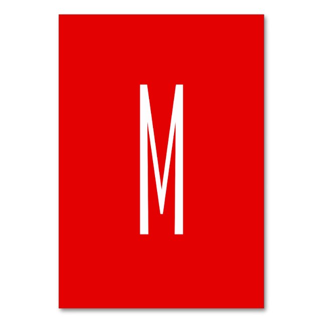Initial Letter Monogram Modern Style Red White Table Number (Front)