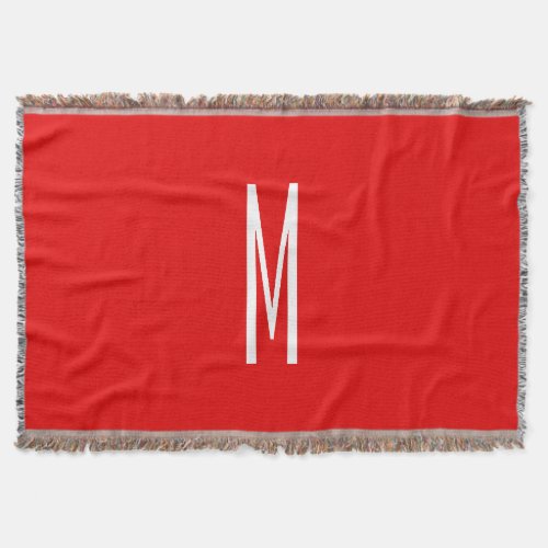 Initial Letter Monogram Modern Style Red White Throw Blanket