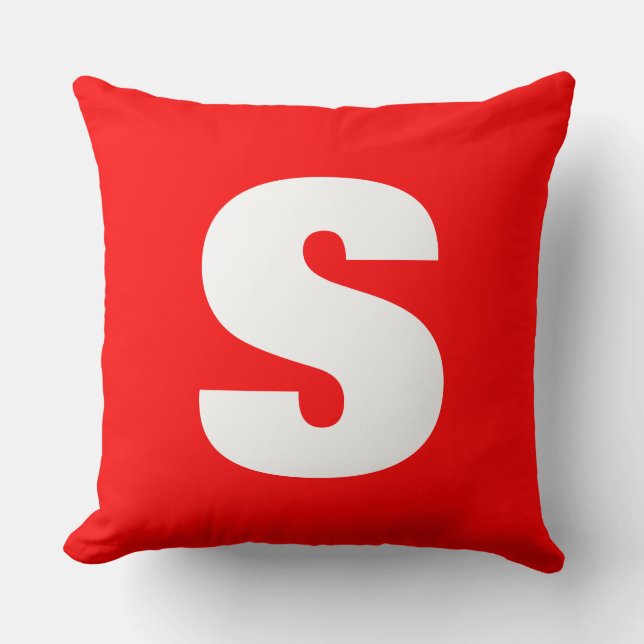 Initial Letter Monogram Modern Style Red White Throw Pillow (Front)