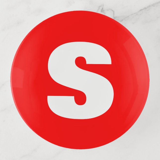 Initial Letter Monogram Modern Style Red White Trinket Tray (Front)