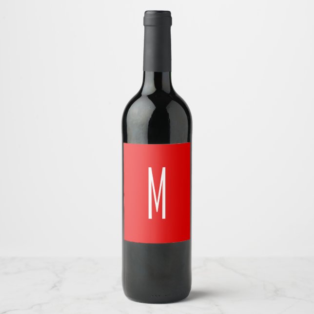 Initial Letter Monogram Modern Style Red White Wine Label (Front)