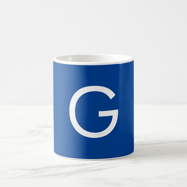 Initial Letter Monogram Modern Stylish Blue Coffee Mug (Center)