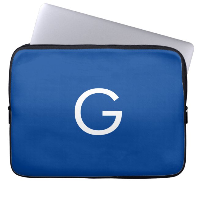 Initial Letter Monogram Modern Stylish Blue Laptop Sleeve (Front)