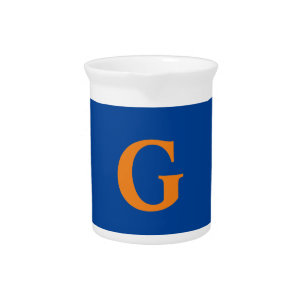 Initial Letter Monogram Modern Stylish Blue Orange Beverage Pitcher