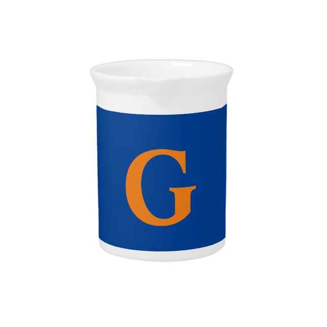 Initial Letter Monogram Modern Stylish Blue Orange Beverage Pitcher (Front)