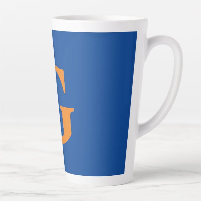 Initial Letter Monogram Modern Stylish Blue Orange Latte Mug (Right)