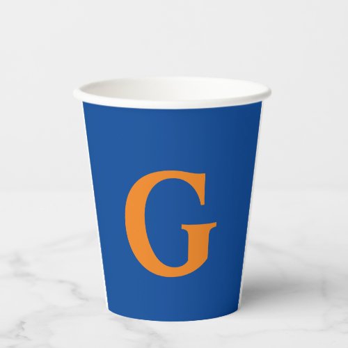 Initial Letter Monogram Modern Stylish Blue Orange Paper Cups