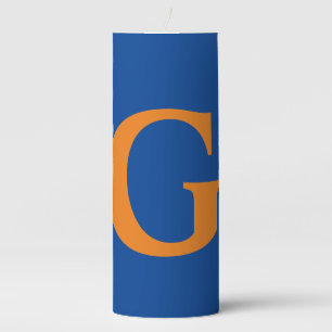 Initial Letter Monogram Modern Stylish Blue Orange Pillar Candle