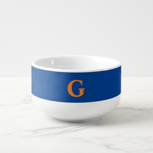 Initial Letter Monogram Modern Stylish Blue Orange Soup Mug