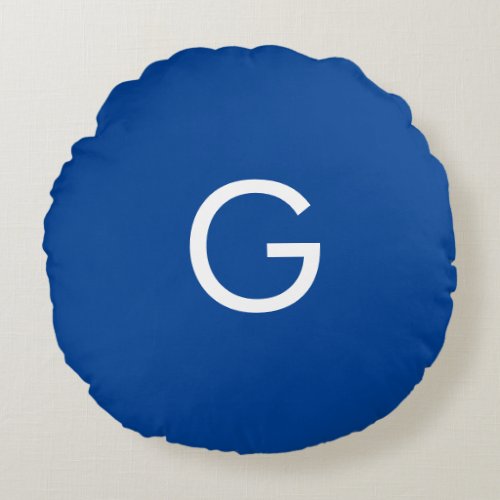 Initial Letter Monogram Modern Stylish Blue Round Pillow