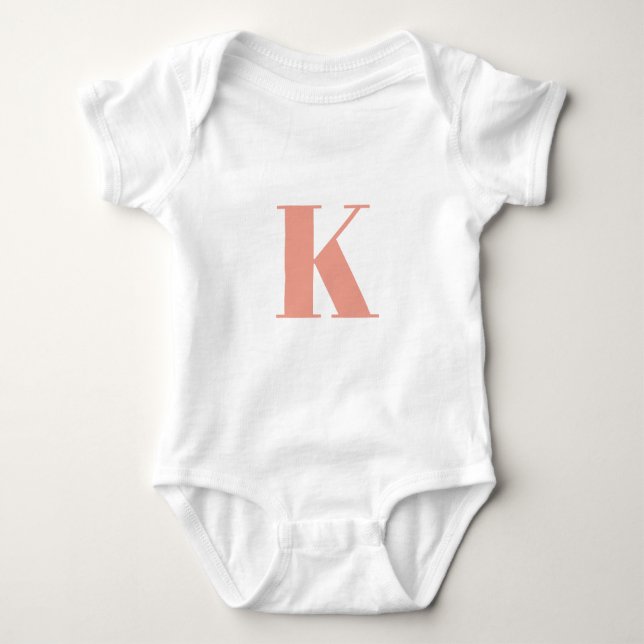 Initial Letter | Monogram Modern Stylish Peach Baby Bodysuit (Front)