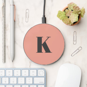 Initial Letter   Monogram Modern Stylish Peach Wireless Charger