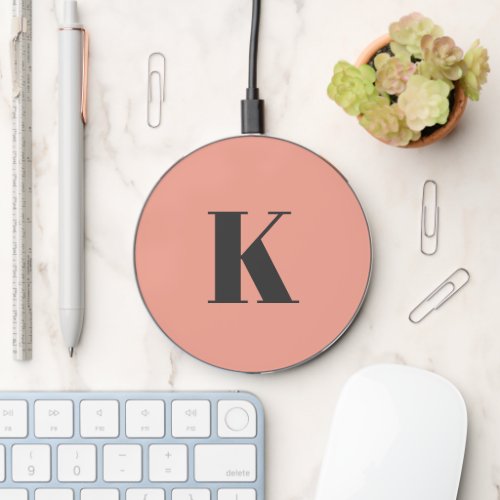 Initial Letter  Monogram Modern Stylish Peach Wireless Charger