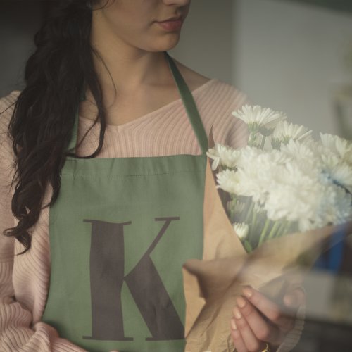 Initial Letter  Monogram Modern Trendy Sage Green Apron