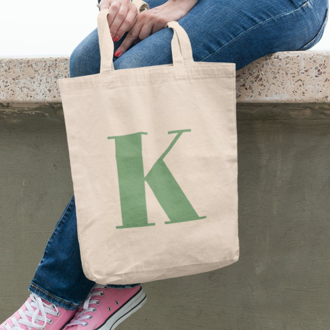 Initial Letter | Monogram Modern Trendy Sage Green Tote Bag