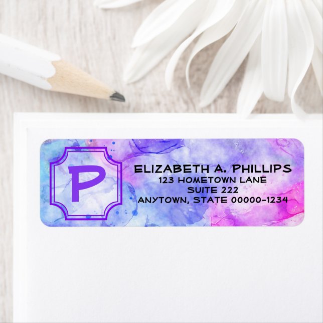 Initial Letter Monogram Over Pastel Watercolor Label (Insitu)