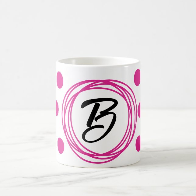 Initial Letter Monogram Pink Polka dots Coffee Mug (Center)