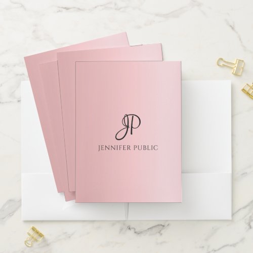 Initial Letter Monogram Pocket Folder Rose Gold