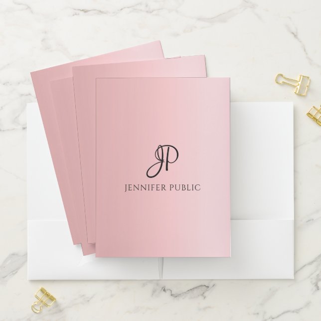 Initial Letter Monogram Pocket Folder Rose Gold (In Situ)