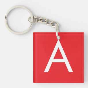 Initial Letter Monogram Red White Plain Modern Keychain