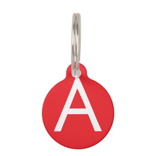 Initial Letter Monogram Red White Plain Modern Pet ID Tag
