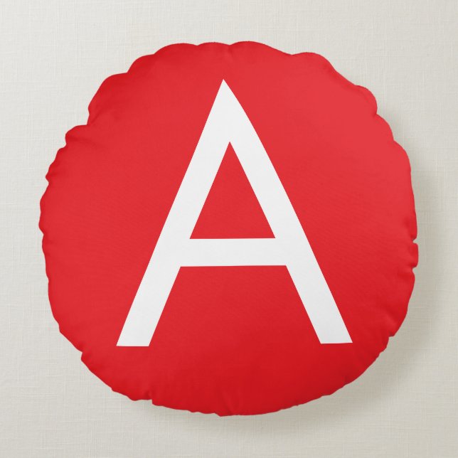 Initial Letter Monogram Red White Plain Modern Round Pillow (Front)