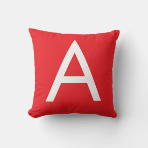 Initial Letter Monogram Red White Plain Modern Throw Pillow