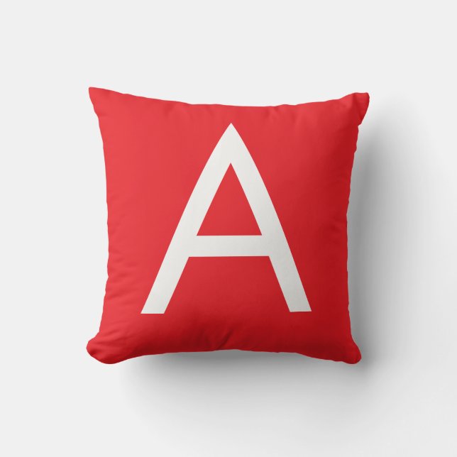 Initial Letter Monogram Red White Plain Modern Throw Pillow (Front)