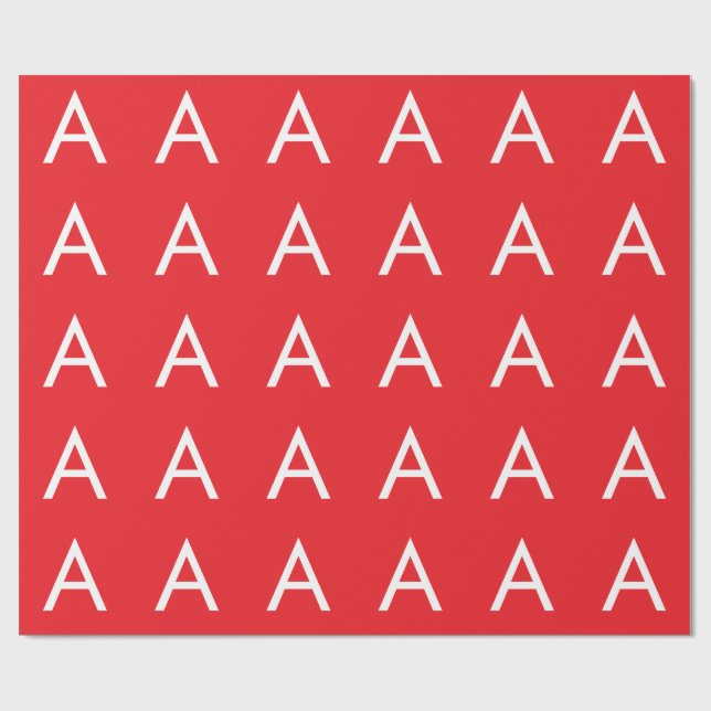 Initial Letter Monogram Red White Plain Modern Wrapping Paper (Flat)