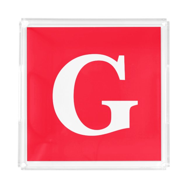 Initial Letter Monogram Red White Plain Simple Acrylic Tray (Front)
