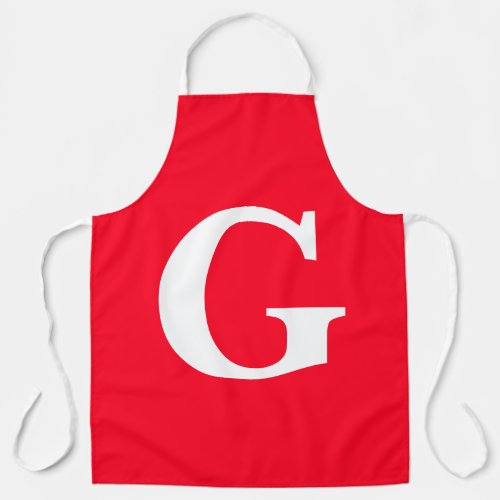 Initial Letter Monogram Red White Plain Simple Apron